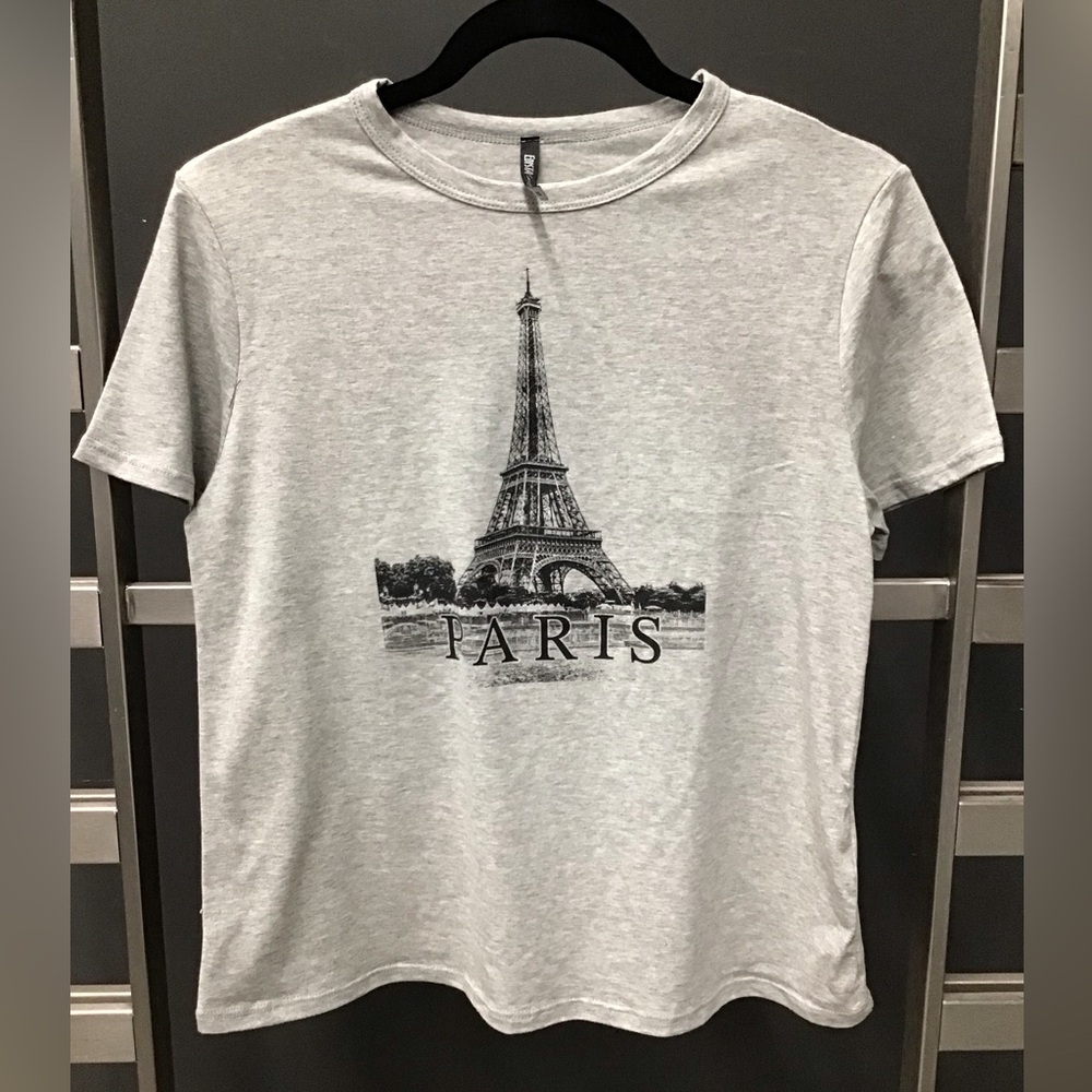 Women's Grey "Paris" Graphic Top of the Eiffel Tower